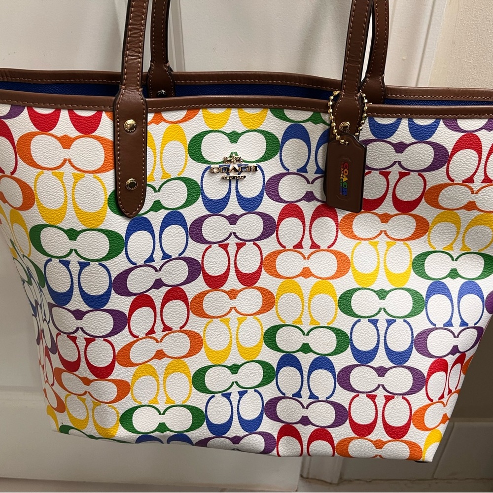 Out of stock-Coach reversible rainbow City tote-C2068-2463 and small wallet 3155